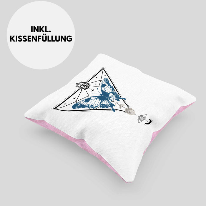 Mystical Kissen mit Füllung 40x40 Blackcraft Lineart Moon Schmetterling Hexerei Astrologie Tattoo Tarot (Grau) Rosa Trendation