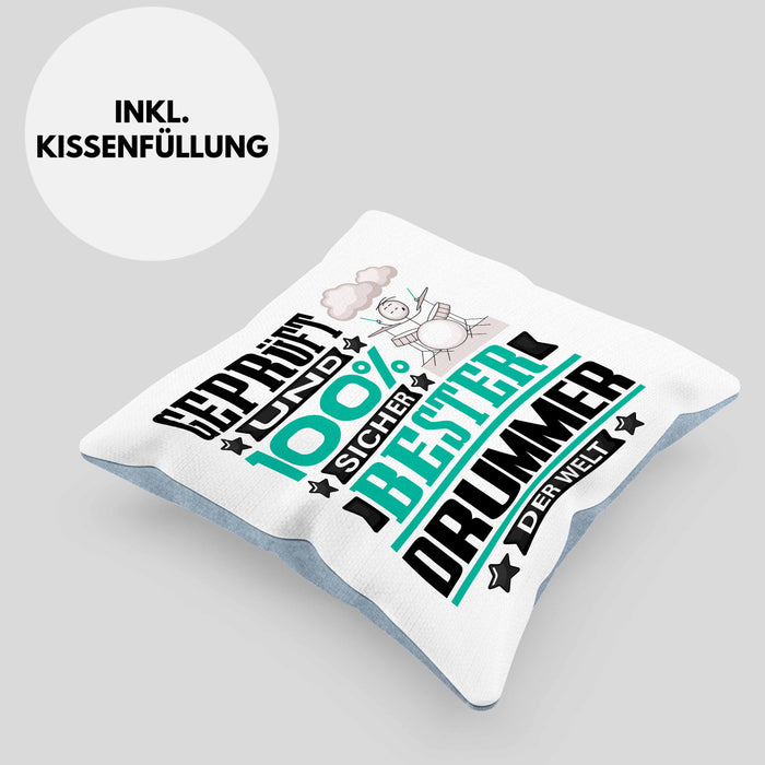 Drummer Geschenk Lustiger Spruch für Drummer Geschenkidee Bester Drummer Der WeltKissen mit Füllung 40x40 (Grau) Blau Trendation
