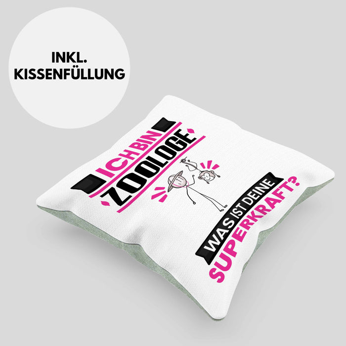 Zoologe Kissen mit Füllung 40x40 Geschenk für Zoologe Geburtstag Lustiger Spruch Was Ist Deine Superkraft (Grau) Grün Trendation