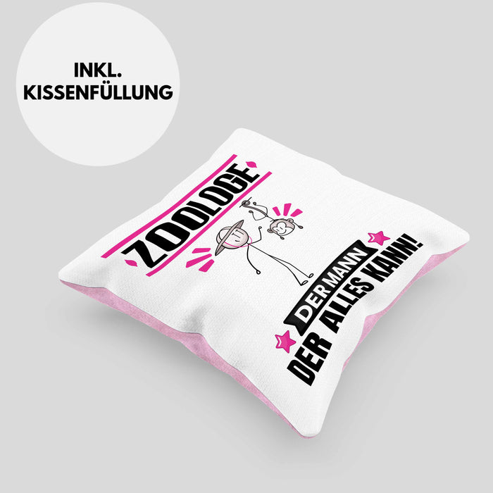 Zoologe Kissen mit Füllung 40x40 Geschenk für Zoologe Der Mann Der Alles Kann Geschenkidee zum Geburtstag (Grau) Rosa Trendation