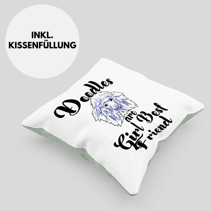 Kissen mit Füllung 40x40 mit süßem Pudel-Hundemotiv Geschenk für Pudel Liebhaber (Grau) Grün Trendation