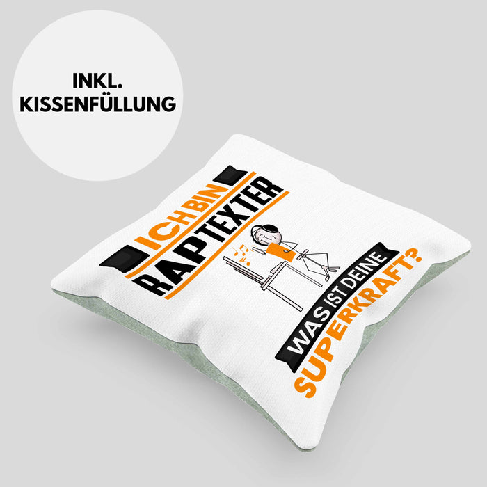 Raptexter Kissen mit Füllung 40x40 Geschenk für Raptexter Geburtstag Lustiger Spruch Was Ist Deine Superkraft (Grau) Grün Trendation