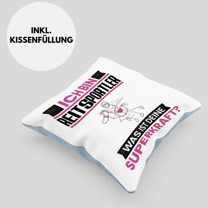 Reitsportler Kissen mit Füllung 40x40 Geschenk für Reitsportler Geburtstag Lustiger Spruch Was Ist Deine Superkraft (Grau) Blau Trendation