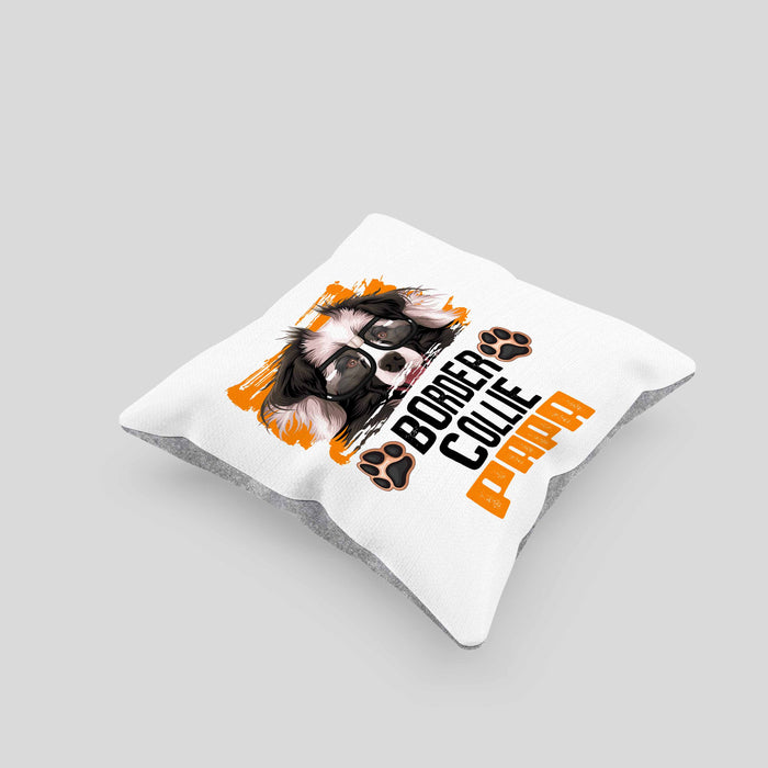 Border Collies Papa Besitzer Kissen mit Füllung 40x40 Geschenk Lustiger Spruch Geschenkidee Border Collies Liebhaber (Grau) Grau Trendation