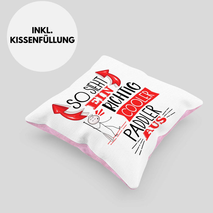 So Sieht Ein Richtig Cooler Paddler Aus Geschenk Kissen mit Füllung 40x40 Lustiger Spruch Geschenkidee (Grau) Rosa Trendation