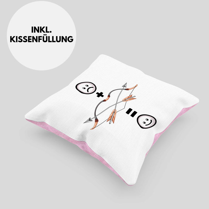 Pfeil und Bogen Kissen mit Füllung 40x40 Geschenk für Bogenschütze :( + Pfeil & Bogen = :) Lustige Geschenkidee Geburtstag (Grau) Rosa Trendation