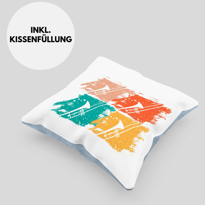 Posaunist Kissen mit Füllung 40x40 Geschenk Retro Grafik Posaune Kaffee Geschenkidee Lustig (Grau) Blau Trendation