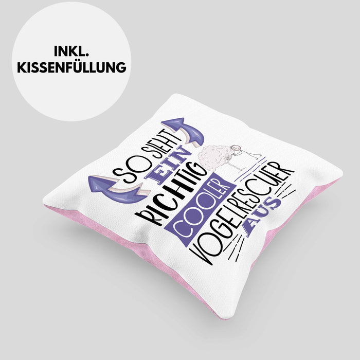 Vogelrescuer Kissen mit Füllung 40x40 So Sieht Ein Richtig Cooler Vogelrescuer Aus Geschenk Lustiger Spruch Geschenkidee (Grau) Rosa Trendation