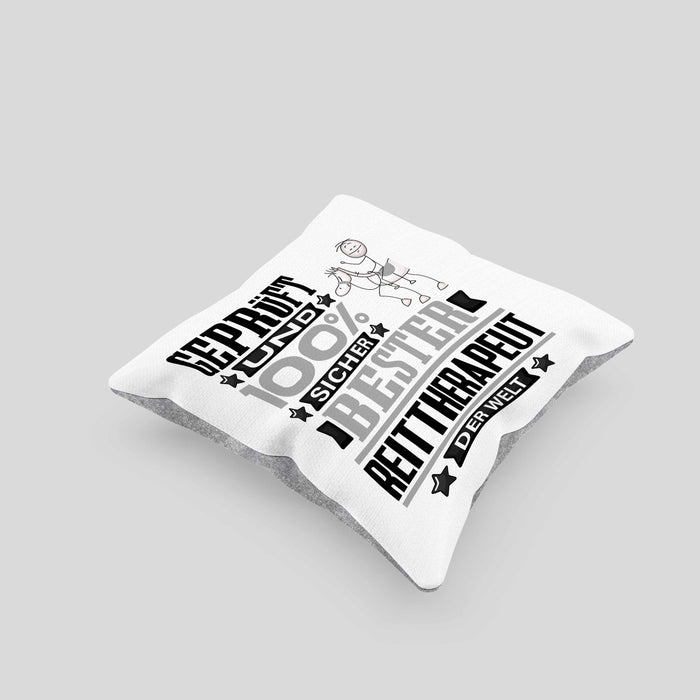 Reittherapeut Geschenk Lustiger Spruch für Reittherapeut Geschenkidee Bester Reittherapeut Der WeltKissen mit Füllung 40x40 (Grau) Grau Trendation
