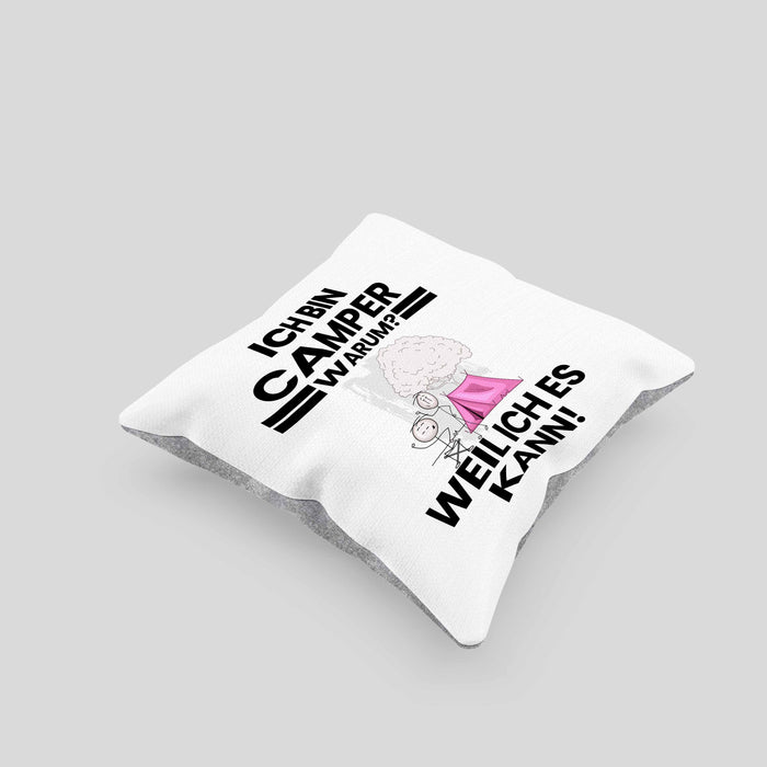 Camper Geschenk Kissen mit Füllung 40x40 Lustiger Spruch Ich Bin Camper Warum Weil Ich Es Kann Geschenkidee Bester Camper Geburtstag (Grau) Grau Trendation