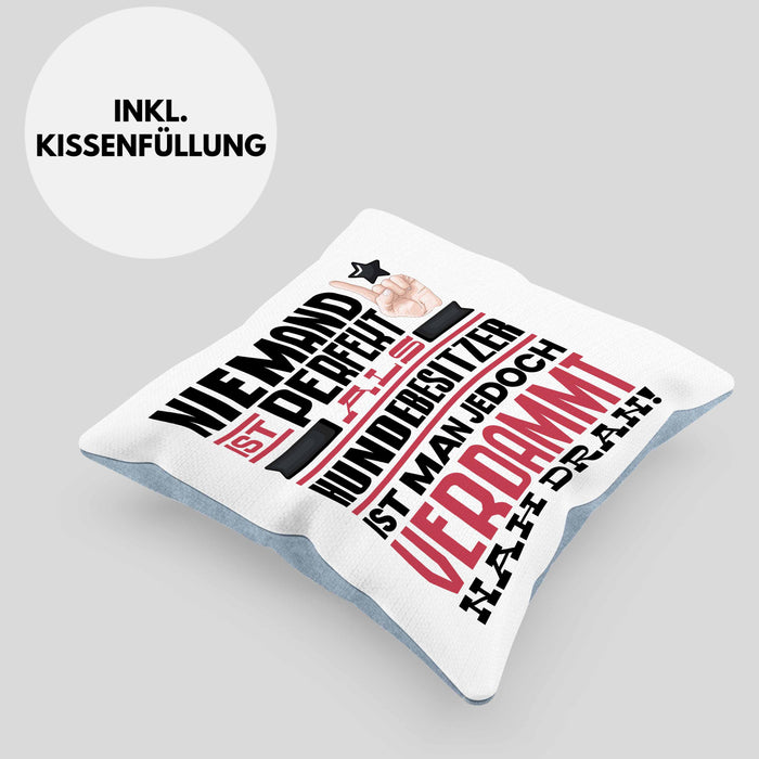 Hundebesitzer Geschenk Kissen mit Füllung 40x40 Lustige Geschenkidee für Hundebesitzer Geburtstag Niemand Ist Perfekt Aber Als Hundebesitzer Ist Man Nah Dran (Grau) Blau Trendation