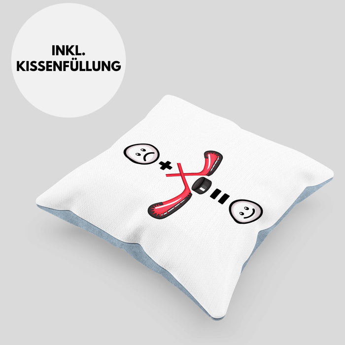 Ice Hockey Kissen mit Füllung 40x40 Geschenk für Ice Hockey Spieler :( + Eishockey = :) Lustige Geschenkidee Geburtstag (Grau) Blau Trendation