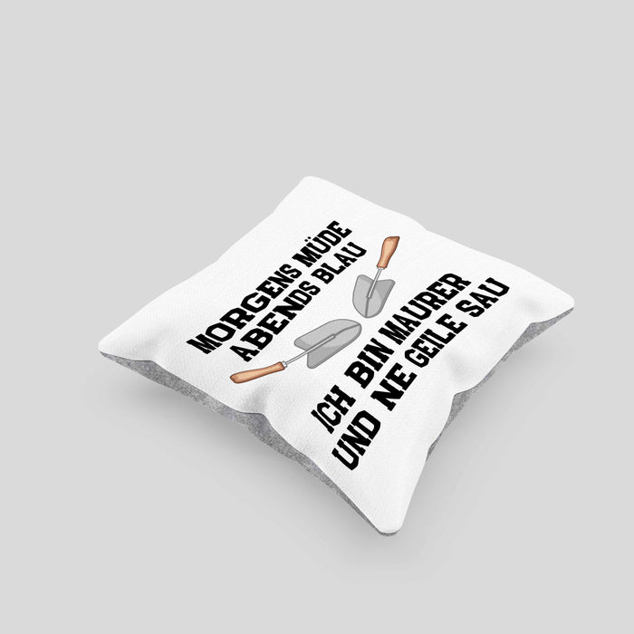 Maurer Kissen mit Füllung 40x40 Geschenk Mit Spruch Maurer Geschenkidee Lustig Männer (Grau) Grau Trendation