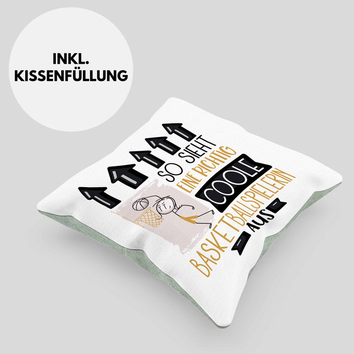 Basketballspielerin Geschenk Kissen mit Füllung 40x40 Lustig Geschenkidee für Basketballspielerin Geburtstag So Sieht Eine Richtig Coole Basketballspielerin Aus Frauen Spruch (Grau) Grün Trendation