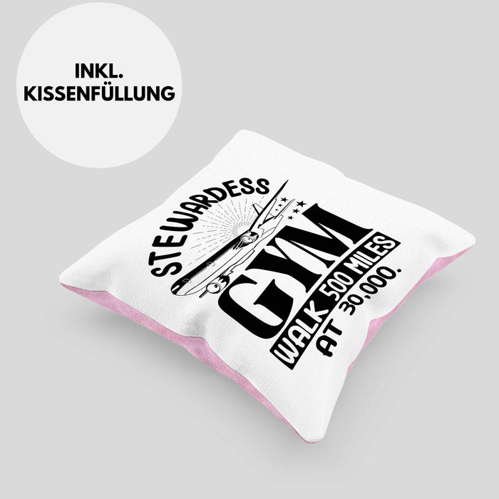 Stewardess Kissen mit Füllung 40x40 Geschenk Flight Attendant Flugbegleiter Geschenkidee (Grau) Rosa Trendation