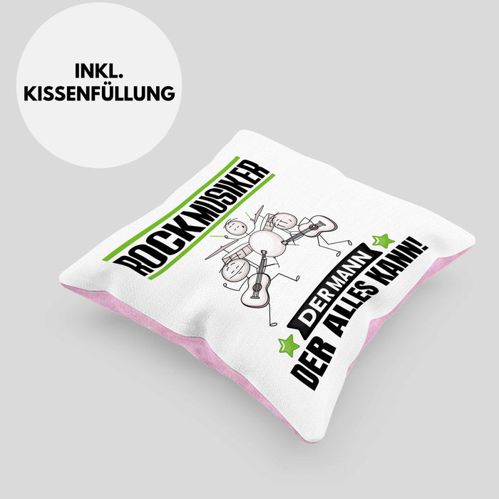 Rockmusiker Kissen mit Füllung 40x40 Geschenk für Rockmusiker Der Mann Der Alles Kann Geschenkidee zum Geburtstag (Grau) Rosa Trendation