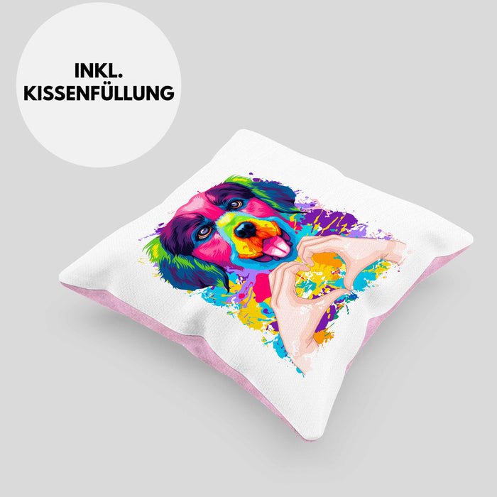 Golden Retriever Besitzer Farbe Love Kissen mit Füllung 40x40 Geschenk Lustiger Spruch Geschenkidee Golden Retriever Besitzerin (Grau) Rosa Trendation