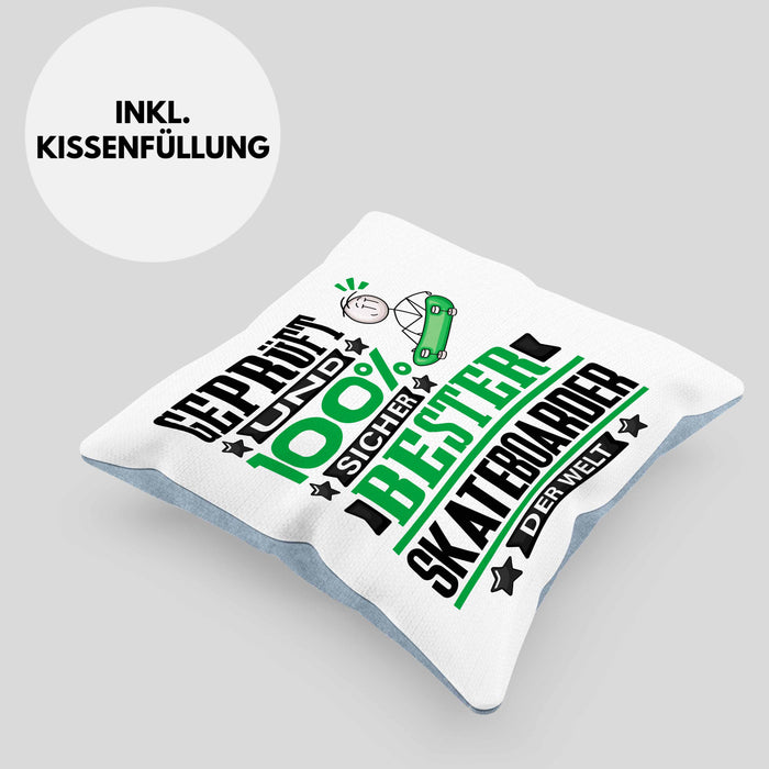 Skateboarder Geschenk Lustiger Spruch für Skateboarder Geschenkidee Bester Skateboarder Der WeltKissen mit Füllung 40x40 (Grau) Blau Trendation