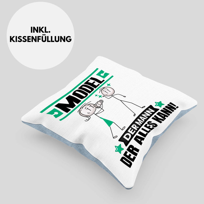 Model Kissen mit Füllung 40x40 Geschenk für Model Der Mann Der Alles Kann Geschenkidee zum Geburtstag (Grau) Blau Trendation