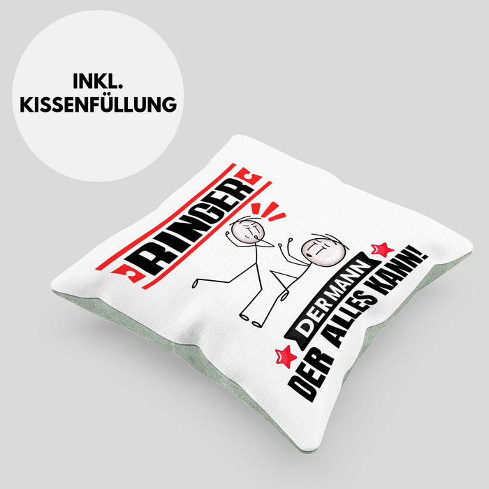 Ringer Kissen mit Füllung 40x40 Geschenk für Ringer Der Mann Der Alles Kann Geschenkidee zum Geburtstag (Grau) Grün Trendation