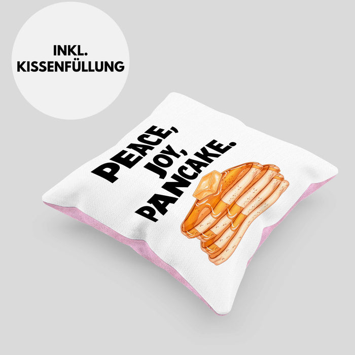 Peace Joy Pancake Kissen mit Füllung 40x40 Geschenk Pfannkuchen Eierkuchen Liebhaber (Grau) Rosa Trendation