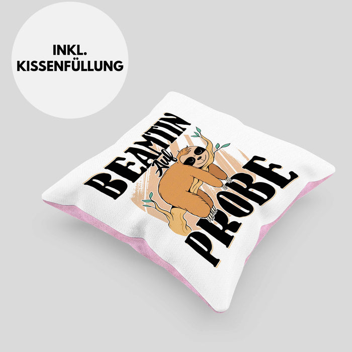 Beamtin Auf Probe Kissen mit Füllung 40x40 Geschenk Faultier Geschenkidee (Grau) Rosa Trendation