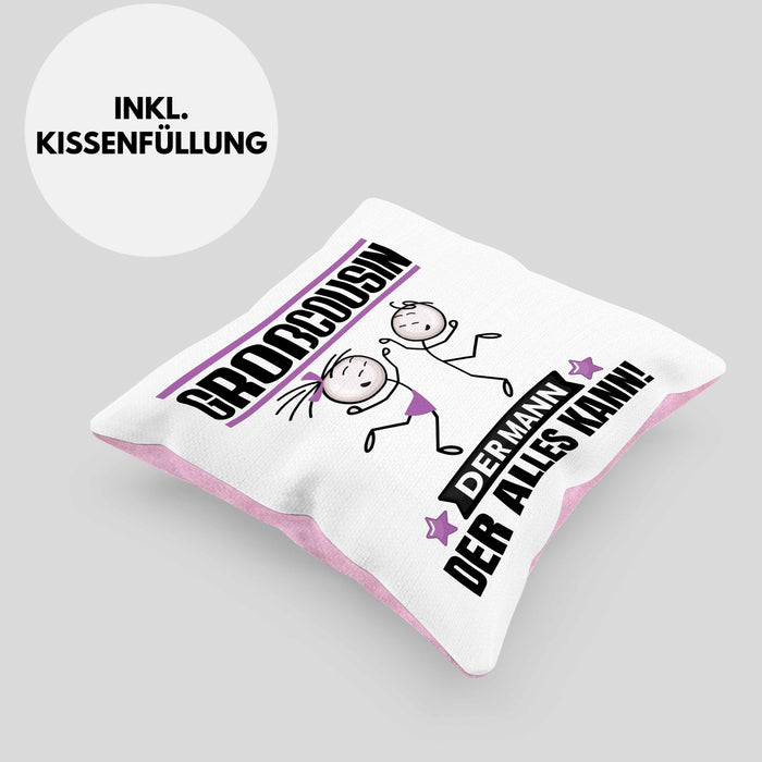 Großcousin Kissen mit Füllung 40x40 Geschenk für Großcousin Der Mann Der Alles Kann Geschenkidee zum Geburtstag (Grau) Rosa Trendation
