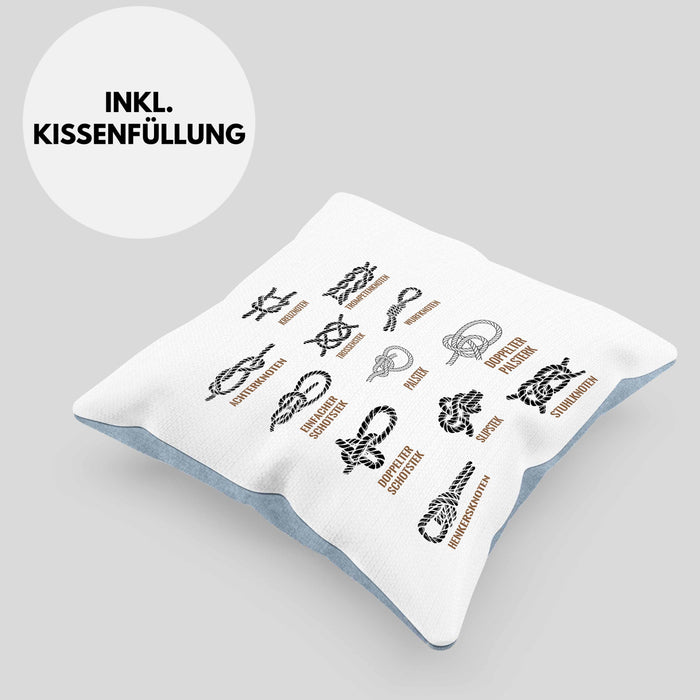 Seemannsknoten Kissen mit Füllung 40x40 Geschenk Segeln und Motorboot Arten Von Knoten (Grau) Blau Trendation