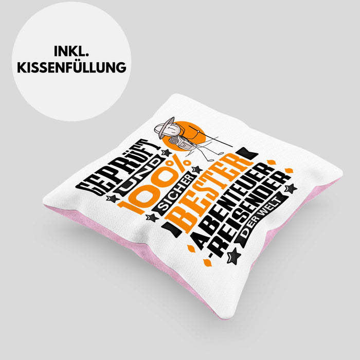 Abenteurreisender Geschenk Lustiger Spruch für Abenteurreisender Geschenkidee Bester Abenteurreisender Der WeltKissen mit Füllung 40x40 (Grau) Rosa Trendation