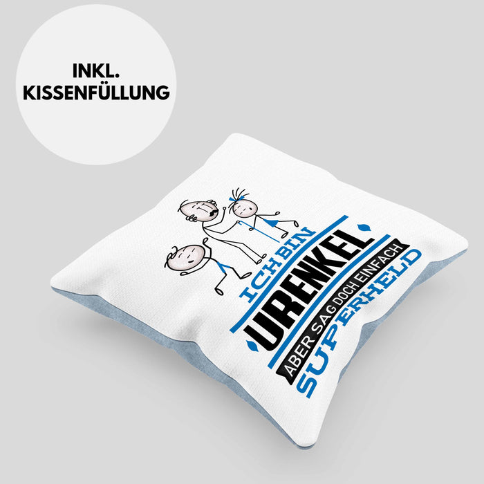 Urenkel Geschenk Kissen mit Füllung 40x40 Ich Bin Urenkel Aber Sag Doch Einfach Superheld Lustige Geschenkdiee für Urenkel (Grau) Blau Trendation