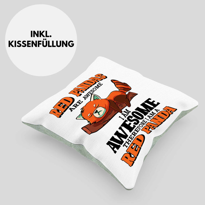 Lustige Roter Panda Kissen mit Füllung 40x40 Spruch Geschenk für Panda-Liebhaber (Grau) Grün Trendation