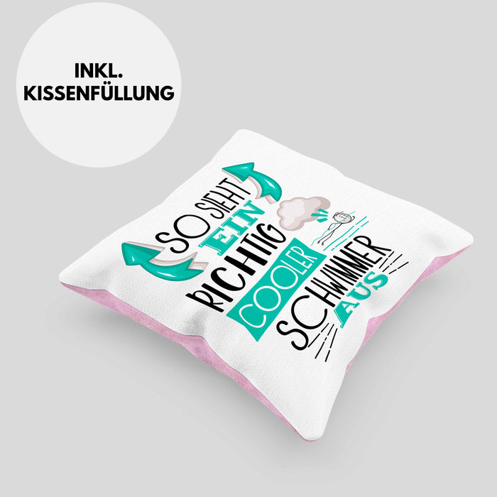 Schwimmer Kissen mit Füllung 40x40 Geschenk So Sieht Ein Richtig Cooler Schwimmer Aus Geschenkidee Spruch Lustig (Grau) Rosa Trendation