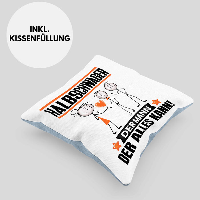 Halbschwager Kissen mit Füllung 40x40 Geschenk für Halbschwager Der Mann Der Alles Kann Geschenkidee zum Geburtstag (Grau) Blau Trendation
