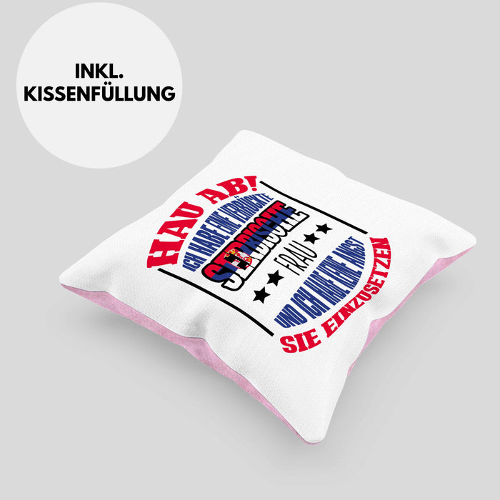 Lustige Serbe Kissen mit Füllung 40x40 Geschenk für Serbien-Liebhaber "Ich Habe Eine Serbische Frau" (Grau) Rosa Trendation