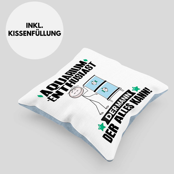Aquarium-Enthusiast Kissen mit Füllung 40x40 Geschenk für Aquarium-Enthusiast Der Mann Der Alles Kann Geschenkidee zum Geburtstag (Grau) Blau Trendation