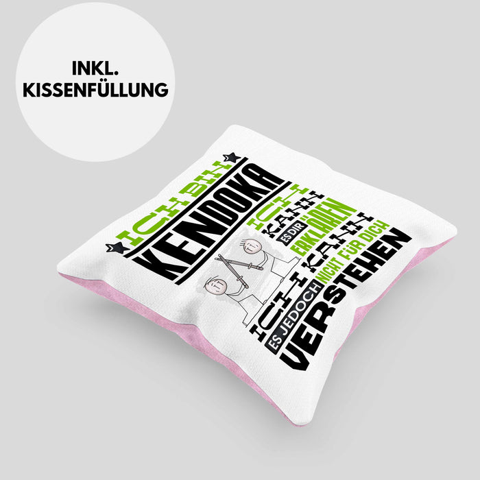 Kendoka Geschenk Kaffee-Kissen mit Füllung 40x40 Geschenkidee für Kendoka Ich Bin Kendoka Ich Kann Es Dir Erklären Jedoch Nicht Für Dich Verstehen Spruch Lustig (Grau) Rosa Trendation