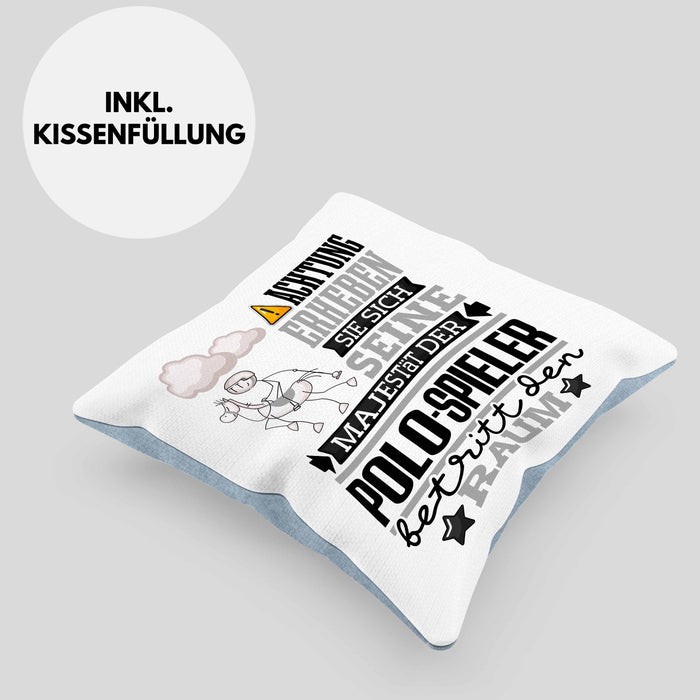 Polo-Spieler Geschenk Kissen mit Füllung 40x40 Lustiger Spruch Erheben Sie Sich Der Polo-Spieler Betritt den Raum (Grau) Blau Trendation