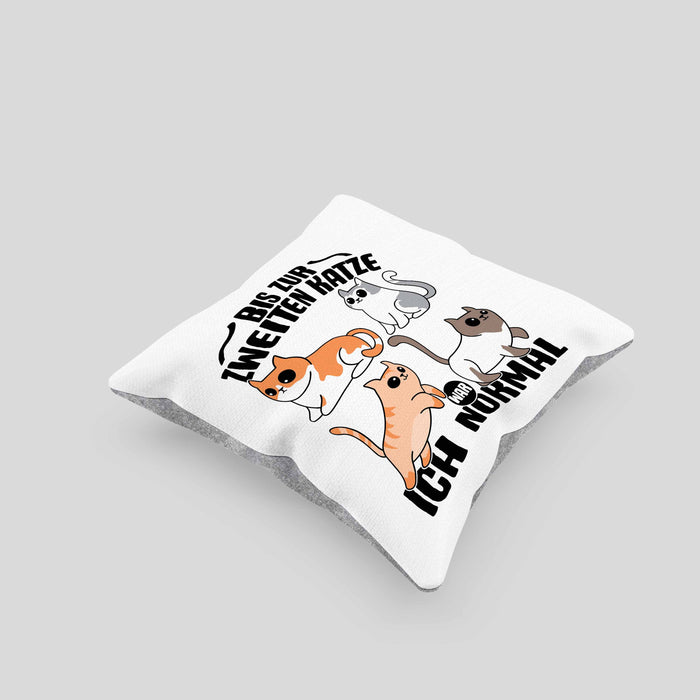 Katzen-Liebhaberin Kissen mit Füllung 40x40 Geschenk Katzenmama Bis Zur 2. Katze War Ich Normal (Grau) Grau Trendation