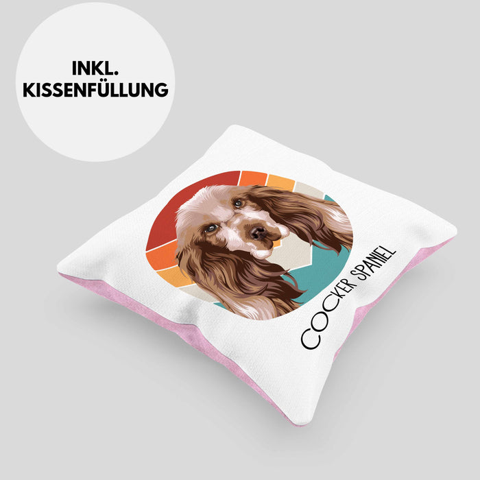 Cocker Spaniel Besitzer Kissen mit Füllung 40x40 Geschenk Lustiger Spruch Geschenkidee Cocker Spaniel Mama Papa (Grau) Rosa Trendation