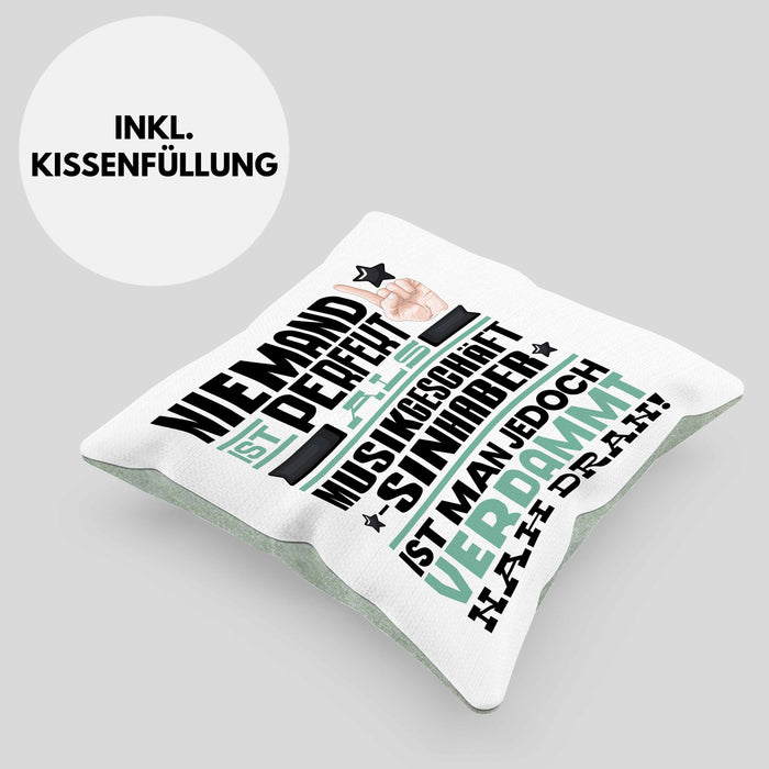 Musikgeschäftsinhaber Geschenk Kissen mit Füllung 40x40 Lustige Geschenkidee für Musikgeschäftsinhaber Geburtstag Niemand Ist Perfekt Aber Als Musikgeschäftsinhaber Ist Man Nah Dran (Grau) Grün Trendation