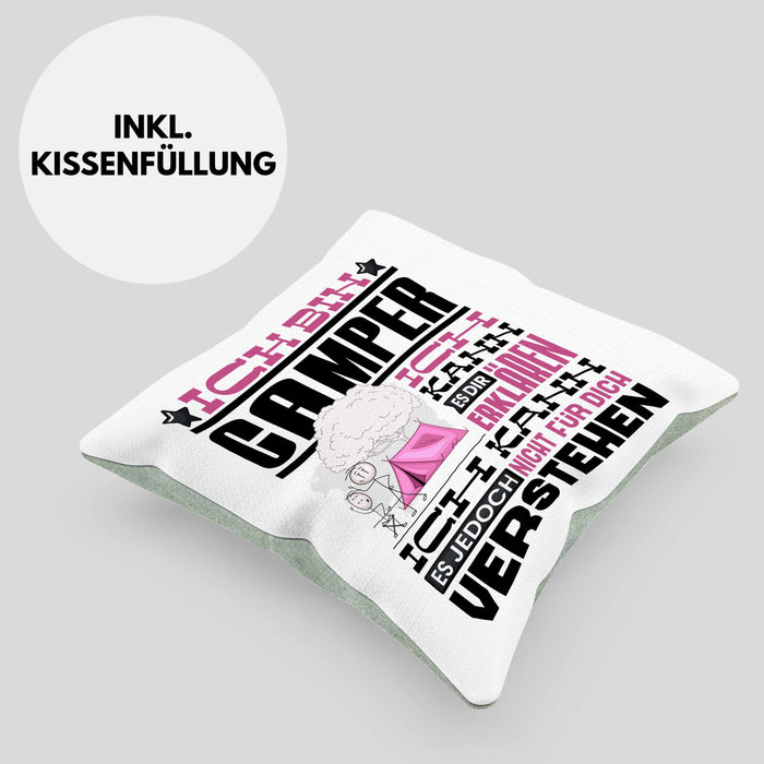 Camper Geschenk Kaffee-Kissen mit Füllung 40x40 Geschenkidee für Camper Ich Bin Camper Ich Kann Es Dir Erklären Jedoch Nicht Für Dich Verstehen Spruch Lustig (Grau) Grün Trendation