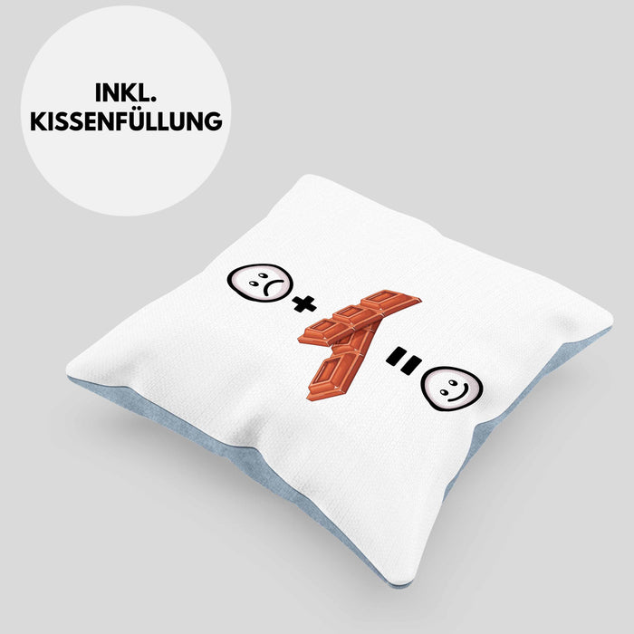 Schokolade Kissen mit Füllung 40x40 Geschenk für Schoko-Liebhaber Lustige Geschenkidee :( + Schokolade = :) Geburtstag (Grau) Blau Trendation