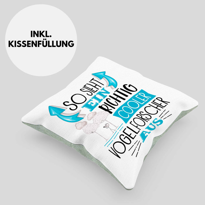 Vogelforscher Kissen mit Füllung 40x40 So Sieht Ein Richtig Cooler Vogelforscher Aus Geschenk Lustiger Spruch Geschenkidee (Grau) Grün Trendation