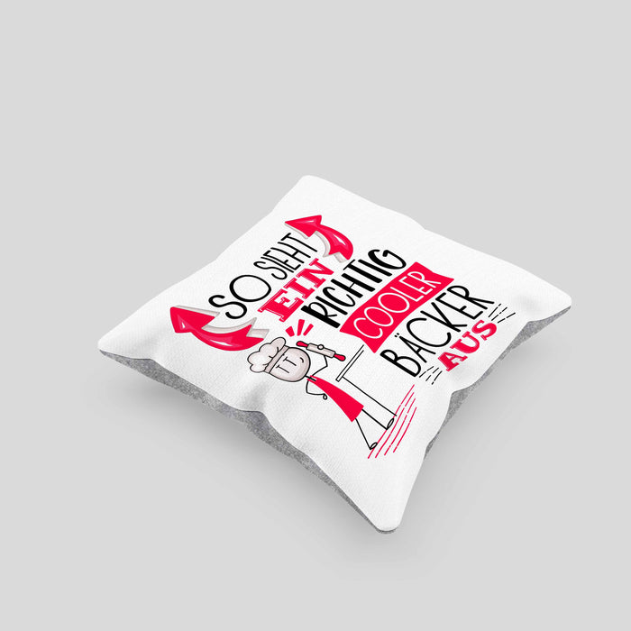 Bäcker Kissen mit Füllung 40x40 Geschenk So Sieht Ein RIchtig Cooler Bäcker Aus Geschenkidee Lustiger Spruch Geburtstag (Grau) Grau Trendation