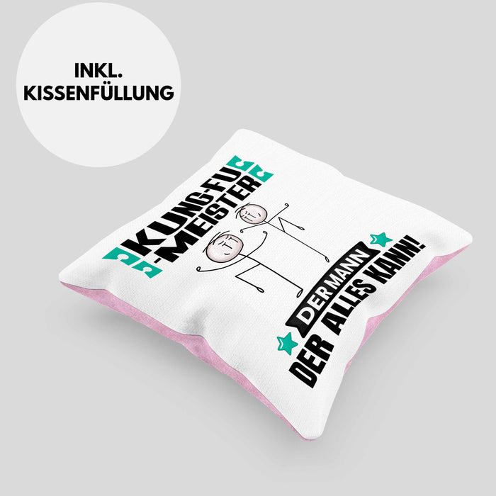 Kung-Fu-Meister Kissen mit Füllung 40x40 Geschenk für Kung-Fu-Meister Der Mann Der Alles Kann Geschenkidee zum Geburtstag (Grau) Rosa Trendation