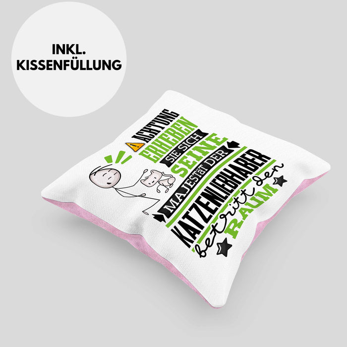 Katzenliebhaber Geschenk Kissen mit Füllung 40x40 Lustiger Spruch Erheben Sie Sich Der Katzenliebhaber Betritt den Raum (Grau) Rosa Trendation