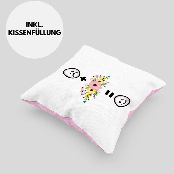 Floristin Kissen mit Füllung 40x40 Geschenk für Blumen Liebhaber Verkäuferin Lustige Geschenkidee :( + Blumen = :) Geburtstag (Grau) Rosa Trendation