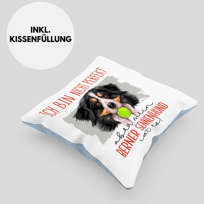 Berner Sennen Besitzer Kissen mit Füllung 40x40 Geschenk Lustiger Spruch Geschenkidee Besitzerin Ich Bin Nicht toll Aber Mein Berner Sennen Ist Es (Grau) Blau Trendation