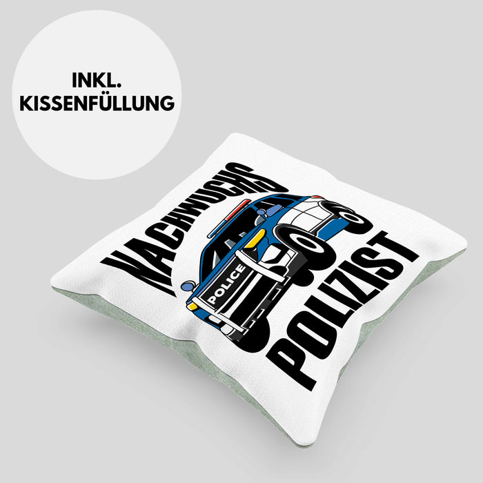 Einschulung Kissen mit Füllung 40x40 für Jungs - "Nachwuchs Polizist" Geschenk kleine Schulanfänger (Grau) Grün Trendation