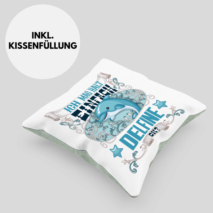 Delfine Kissen mit Füllung 40x40 Geschenk Delfinliebhaber Geschenkidee Spruch Mädchen (Grau) Grün Trendation